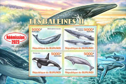 Burundi 2023, Animals, Whales II, Re-issued, 4val In Block - Whales