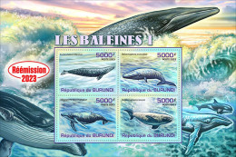 Burundi 2023, Animals, Whales I, Re-issued, 4val In Block - Whales