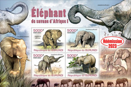 Burundi 2023, Animals, Elephant I, Re-issued, 4val In Block - Elephants