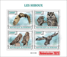 Burundi 2023, Animals, Owls, Re-issued, 4val In Block - Neufs