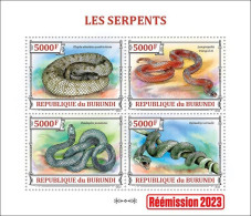 Burundi 2023, Animals, Snakes, Re-issued, 4val In Block - Unused Stamps