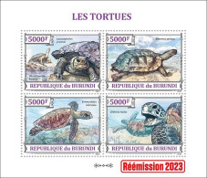 Burundi 2023, Animals, Turtles, Re-issued, 4val In Block - Unused Stamps
