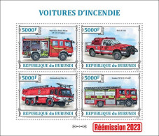 Burundi 2023, Fire Engines, Re-issued, 4val In Block - Unused Stamps