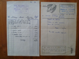 Deux Factures Maison Rouet Levroux Indre Armes Cycles Motos TSF Agence Peugeot & Dilecta 1963 - Ambachten