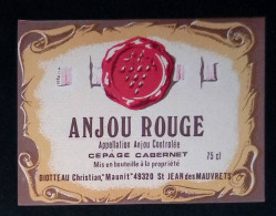 étiquette, Vin, Anjou Rouge, Cépage Gabernet, Biotteau Christian, Maunit, 49, Saint Jean Des Mauvrets - Rouges