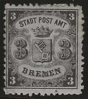 Bremen    .  Michel .  6  (2 Scans)   . Papier Auf Gummi   .   1864   .   (*) / *    .     Ungebraucht Mit Wenig  Gummi - Bremen