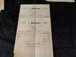 F-336 , Lot De 2 Factures, Manufacture D'Articles De Ménage Et D'instruments Viticoles, H.MONSERVIEZ, Bordeaux, 1905 - Agriculture