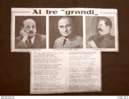 Poesia Ai Tre Grandi Attlee, Truman E Stalin De Il Cavaliere Errante Del 1946 - Sonstige & Ohne Zuordnung