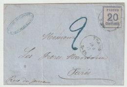 1354p - THANN Pour PARIS - Aout 1871 - 20 Ctes Alsace + Taxe 2 Décimes - - War 1870