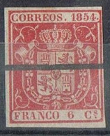 Sello 6 Cuartos Isabel II 1854, Anulado Barrado, Marquilla ROIG, Edifil Num 24S º - Gebruikt