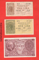 Italia Luogotenenza 1 + 2 + 5 Lire 1944  War Banknotes Italy Italie - [ 4] Provisional Issues