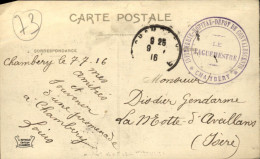 1916  Cachet  "  INFIRMERIE HOPITAL DEPOT DE CONVALESCENTS  à  CHAMBERY "  Envoyée à LA MOTTE D' AVEILLANS - Briefe U. Dokumente