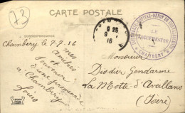 1916  Cachet  "  INFIRMERIE HOPITAL DEPOT DE CONVALESCENTS  à  CHAMBERY "  Envoyée à LA MOTTE D' AVEILLANS - Storia Postale