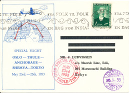 Norway SAS Special Flight Oslo-Thule-Anchorage-Shem Ya-Tokyo 23 To 25-5-1953 - Storia Postale