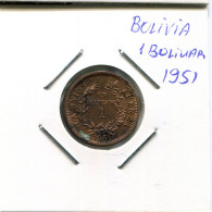 10 BOLIVIANOS / 1 Bolivar 1951 BOLIVIE BOLIVIA Pièce #AR297.F.A - Bolivie