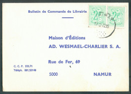 2Fr. Vert (x2) Obl. Sc CHIMAY Sur Carte Imprimée Bon De COmmande De Librarie Vers Maison WESMAEL CHARLIER à Namur - 2232 - 1951-1975 Lion Héraldique