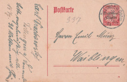 Bayern Ganzsache Mit Tagesstempel Dillingen Donau 1919 Nach Waiblingen - Postal  Stationery