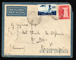 SOMALIA ITALIANA, BUSTA 1939, SASS. 222+21 PA, VITTORIO D'AFRICA RACCONIGI RARO - Somalia