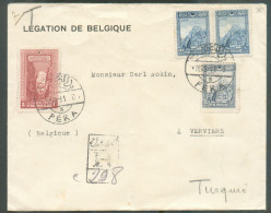 Registered Cover From LEGATION De BELGIQUE Tp 20p. Back) + 5 Gr. 10 Gr (x2) + 3p. Dc PERA 1928-11 6 - 22331 - Lettres & Documents