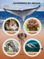 Guinea Bissau 2023, Animal In Danger, Oran Gutan, Monkey, Whale, 4val In BF - Whales