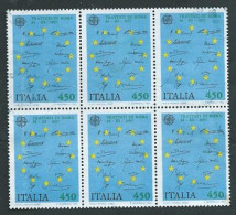 Italia 1982; Trattati Di Roma Da EUROPA CEPT Lire 450. Blocco Di 6 Francobolli Con Annullo Lieve. Usati. - 1981-90: Ungebraucht