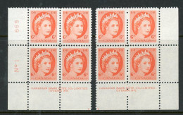 Canada MNH Plate Blocks 1954 Wilding Portrait - Unused Stamps