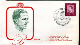 België - FDC - 1986 Koning Boudewijn 50e Verjaardag - Stempel : Frasnes-lez-Gosselies - 1971-1980