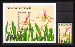 81025a Bhutan Bhoutan Mi BF N°254 + Timbre Orchidées Orchids Asia ** MNH Flowers Flower Fleurs 1990 Expo 90 Osaka Japan - Bhután