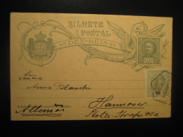 LISBOA 1908 To Hannover Germany Cancel Carlos I Restaurant Louis Nest Entroncamento Postal Stationery Card PORTUGAL - Storia Postale