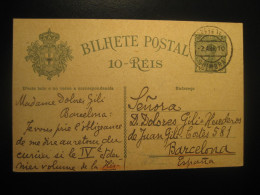 COIMBRA 1910 To Barcelona Spain Cancel Manuel II Bilhete Postal Stationery Card PORTUGAL - Storia Postale