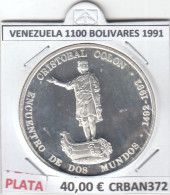 CRBAN372 MONEDA ENCUENTRO ENTRE DOS MUNDOS VENEZUELA 1100 BOLIVARES 1991 PLATA PROOF - Autres – Amérique