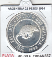 CRBAN357 MONEDA ENCUENTRO ENTRE DOS MUNDOS ARGENTINA 25 PESOS 1994 PLATA PROOF - Andere - Amerika