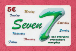 Italy- Seven 7, Call Everyone Everywhere Everyday- Serial TF1. International Prepaid Phone Card Used By 5 Euros- - Cartes GSM Prépayées & Recharges