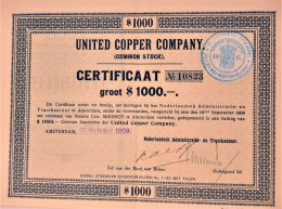 United Copper Company  - Certificaat - Amsterdam - 1909 - Bergbau