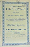 Et. Félix Devaux - Action De Capital De 1000 Francs (1929) - Anvers - Automobil