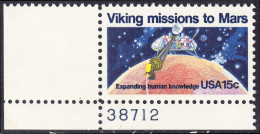!a! USA Sc# 1759 MNH SINGLE From Lower Left Corner W/ Plate-# (LL/38712) - Viking Mission To Mars - Neufs