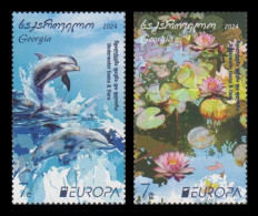 Georgia 2024 Mih. 807/08 Europa. Underwater Fauna And Flora. Dolphins. Water Lilies MNH ** - Georgien
