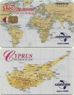 Cyprus - Cosmophone - COS-0009 - 4th Issue - World Map (Big FV, CN. Up), Chip Siemens S35, 5£, Used - Chypre