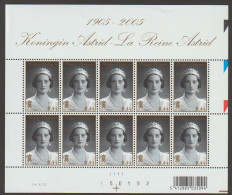 BELGIQUE 3468 XX Feuille De 10 Planche 1 Ou 2  Reine ASTRID 100 -ème Anniversaire De Sa Naissance - Unused Stamps