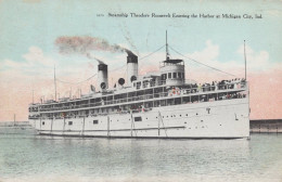 ZAYIX Postcard Great Lakes Steamship SS Theodore Roosevelt Entering Harbor IN - Sonstige & Ohne Zuordnung