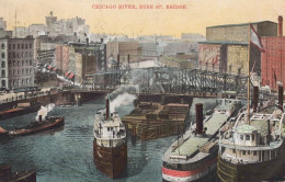 ZAYIX Postcard Steamers Rush Street Bridge Chicago R. Jamestown Expo Stamp #328 - Otros & Sin Clasificación