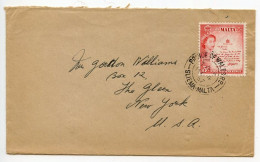 Malta 1957 Cover; Sliema To The Glen, New York; 3p. QEII & King's Scroll - Malta (...-1964)