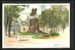 Künstler-AK Heinrich Kley: Karlsruhe, Am Kaiserdenkmal  - Kley