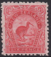 NEW ZEALAND 1900 PICTORIALS 6d RED   " KIWI "  STAMP MLH. - Nuovi
