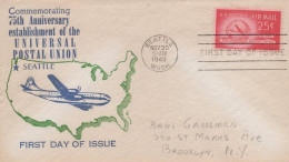 ZAYIX US C44-18 Sanders FDC Plane Over US Map 25c UPU Anniv. Air USFM102023136 - 1941-1950