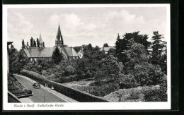 AK Bünde I. W., Parkanlagen Mit Blick Zur Kathol. Kirche  - Buende