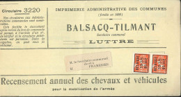 Imprimé "Recensement Annuel Des Chevaux Et Véhicules" De Luttre Affranchi 2x PREO 5c Belgique / 1935 Pour Frameries - Tipo 1929-37 (Leone Araldico)