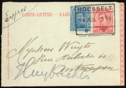 Belgique - Carte-lettre 10c Rouge + N°141 Exprès Rectang. "HOESELT / 1919 / **" Pour Anvers - LUXE - Cartes-lettres