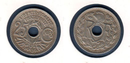 France, 25 Cmes 1939, 25 Centimes Lindauer, Gad# 381, KM# 867b, Points Avant Et Après La Date, - 25 Centimes