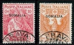 ● REGNO Colonie ● SOMALIA 1916 ● N.  19 E 22 Usati ֍ CROCE ROSSA ֍ Cat. 130 € ● Lotto N.  457/8 ● - Somalia